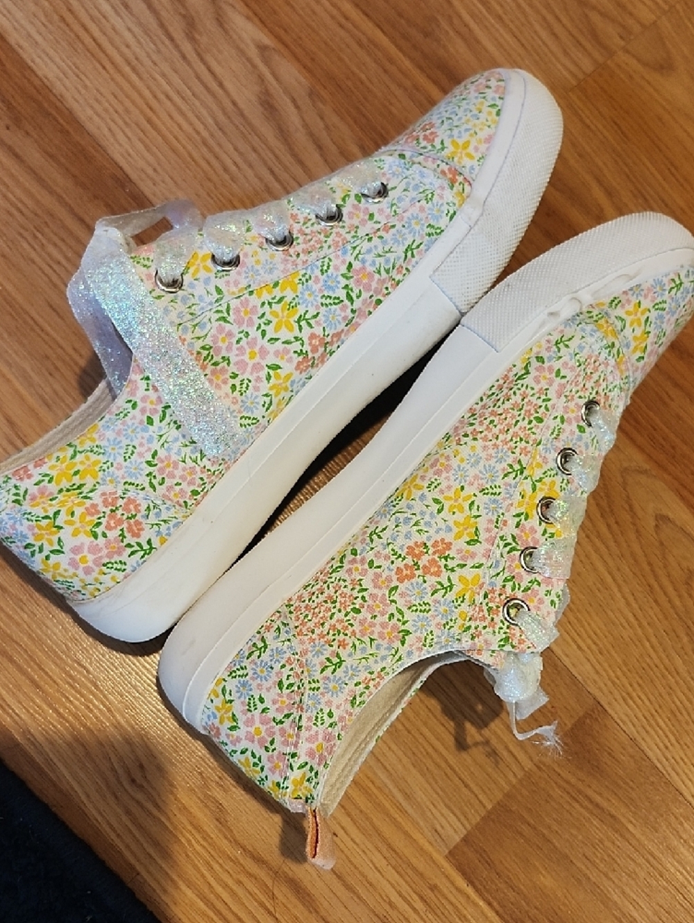 Serra Floral Canvas Sneakers in Pastel Yellow, Pink & Green - Picture 7 of 10